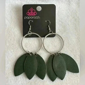 Green Leafy Leather Earrings